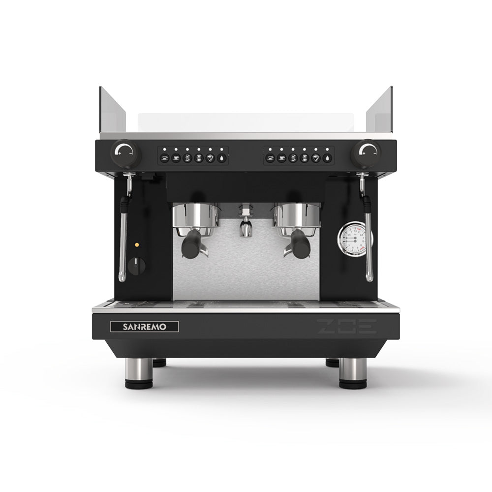 Sanremo Zoe SED Compact 2-Gruppen Siebtraeger Kaffeemaschine Vorderansicht